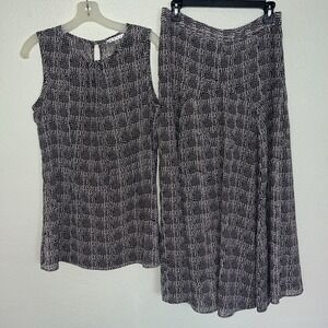 Cabi Chloe Skirt Set Printed Maxi Sleeveless Tunic Womens Size 6 Black & White